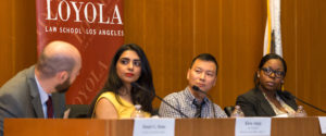 Diverse group of panelists at LAIPLA TechTainment event at Loyola Law School in Los Angeles