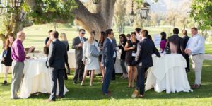 Group of members at outdoor reception at LAIPLA Spring Seminar 2018 at Ojai Valley Inn Resort