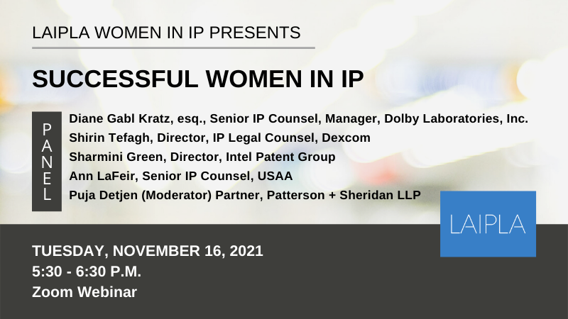 Successful Women in IP - Tuesday, November 16, 2021, 5:30-6:30 PM